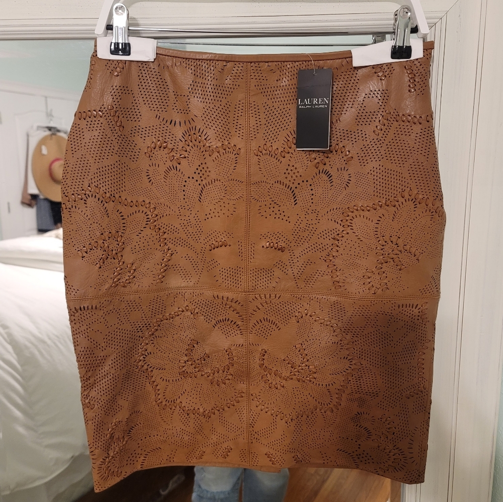Lauren Ralph Lauren Black Label Leather Skirt Women’s SZ 4 Lined Brown 100% Cow